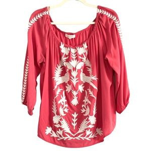 Solitaire Coral Blouse with White Embroidery XL